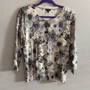 NWOT- Talbots- black and white floral print cardigan- Size Medium
